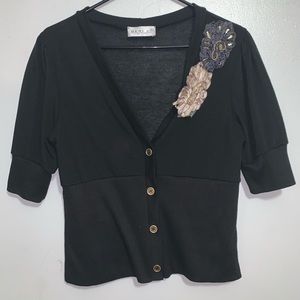 Black cardigan with floral embroidery
